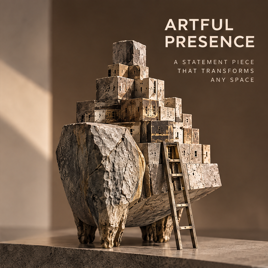 A Landscape of Emotions — Artful Presence, a statement piece that transforms any space, warm light side scene on marble surface