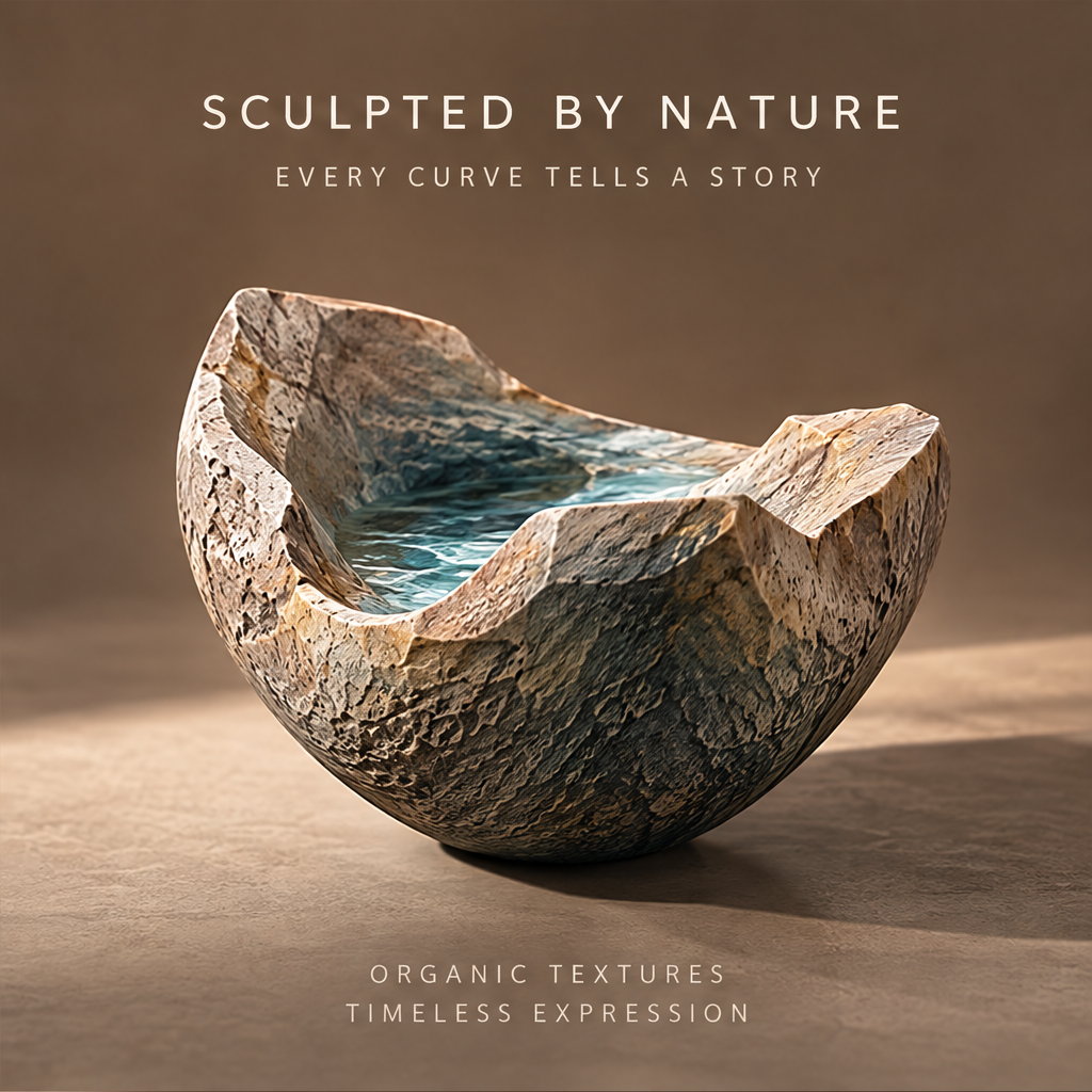 Emotional Terrain — Sculpted by Nature, every curve tells a story, organic textures timeless expression, warm light side angle view
