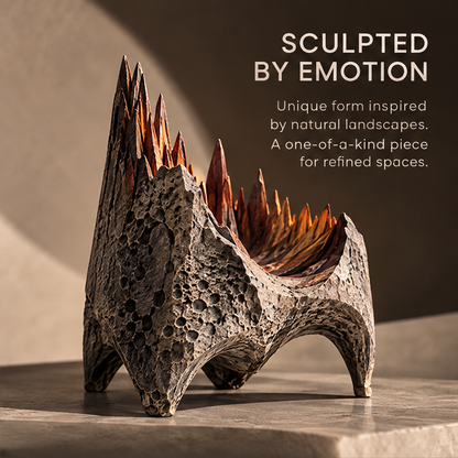 Close-up detail of volcanic exterior texture and amber fire-crystal interior spires — Art in Every Detail, textured surfaces layered depth emotions made visible