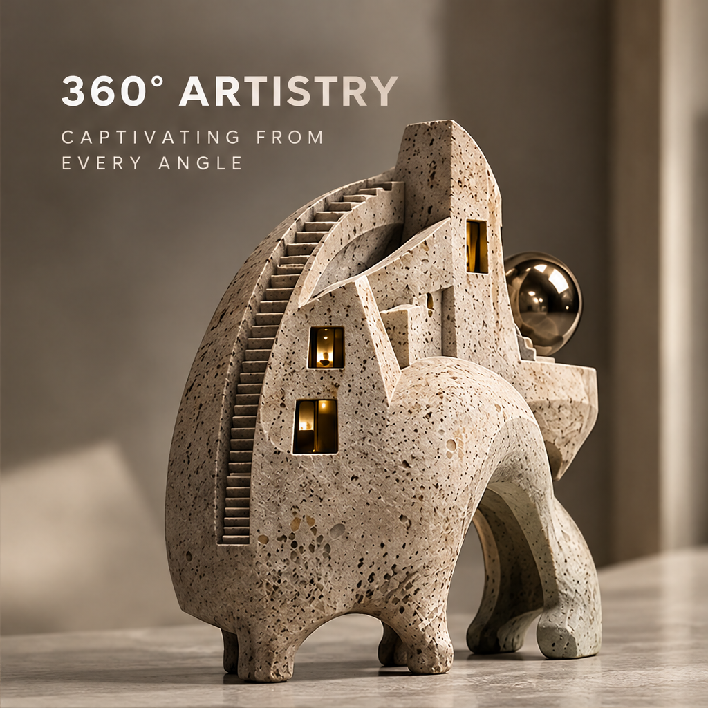A City Within Silence — 360° Artistry, captivating from every angle, side view with spiral staircase