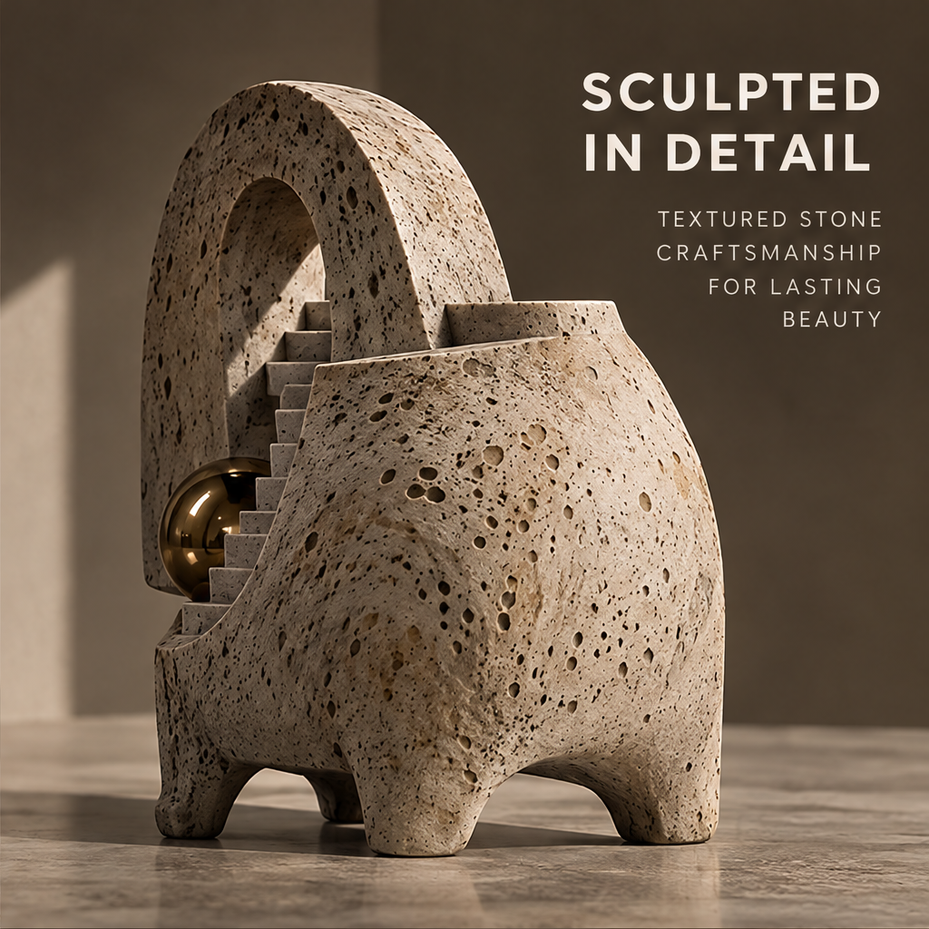 A Silent City Within — Sculpted in Detail, textured stone craftsmanship for lasting beauty, angled side view