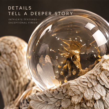Close-up detail of crystal sphere with golden branching interior — Details Tell a Deeper Story, intricate textures exceptional finish