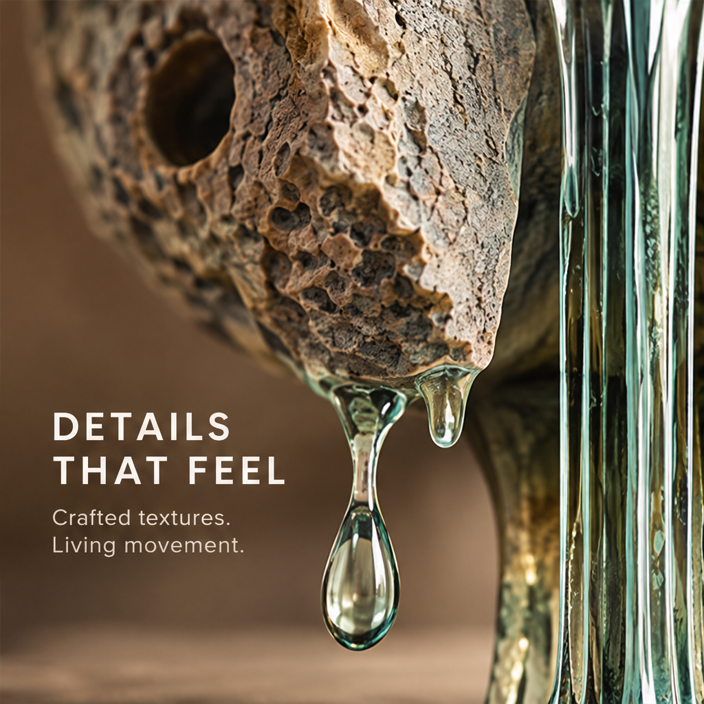 Nature in Emotion — Nature in Emotion, where raw stone meets flowing feeling, warm neutral background full view