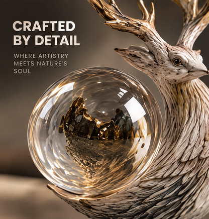 Close-up detail of crystal sphere with golden interior swirl — Crafted by Detail, where artistry meets nature’s soul