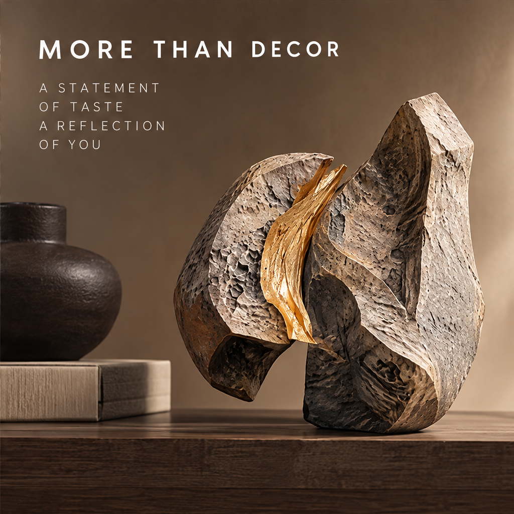A New Perspective — More Than Decor, a statement of taste a reflection of you, warm shelf interior scene with dark ceramic vase