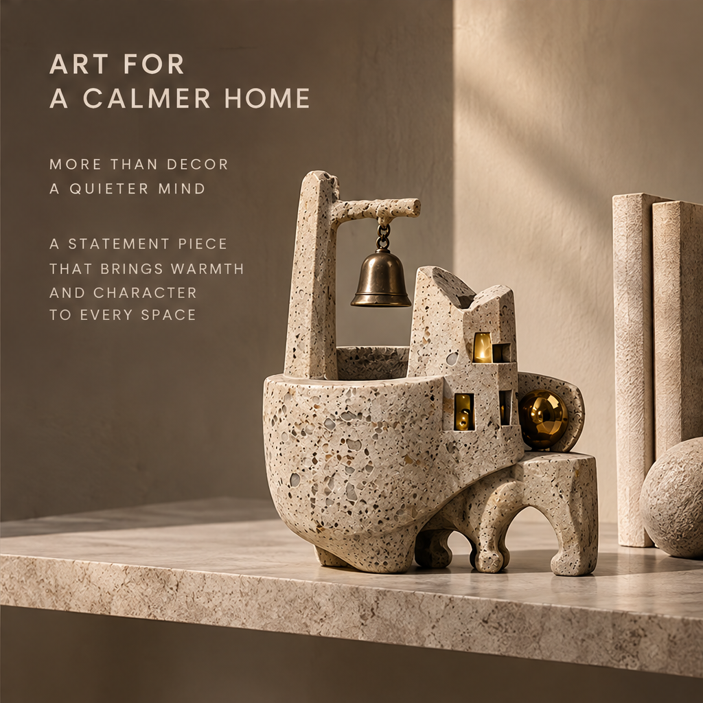 City of Silence sculpture styled on shelf — Art for a Calmer Home, a statement piece that brings warmth and character