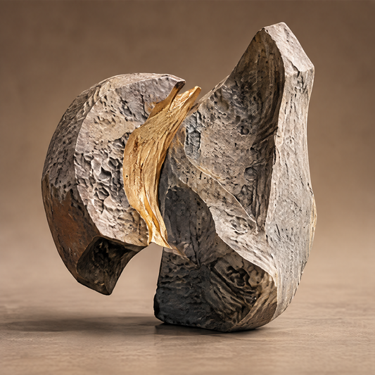 A New Perspective — Sculpted Emotions, where nature meets inner worlds, warm stone step display scene